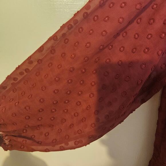 A New Day Size Small Red Wine Dress Swiss Dot Long Sleeve Chic Tie S Christmas - Picture 5 of 11